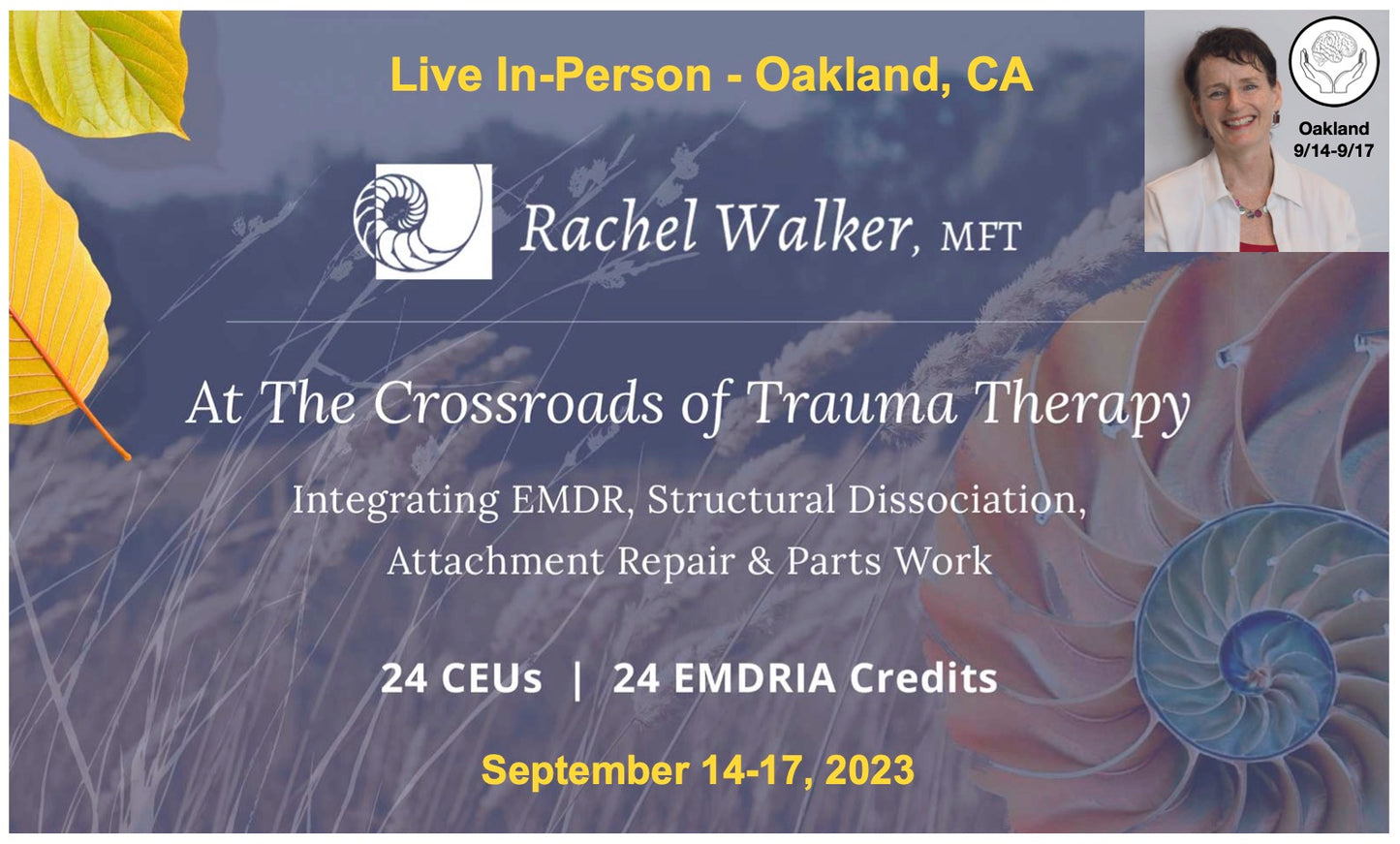 OAKLAND: Capacitación sobre "Encrucijadas en la terapia del trauma" - 14 al 17 de septiembre de 2023 